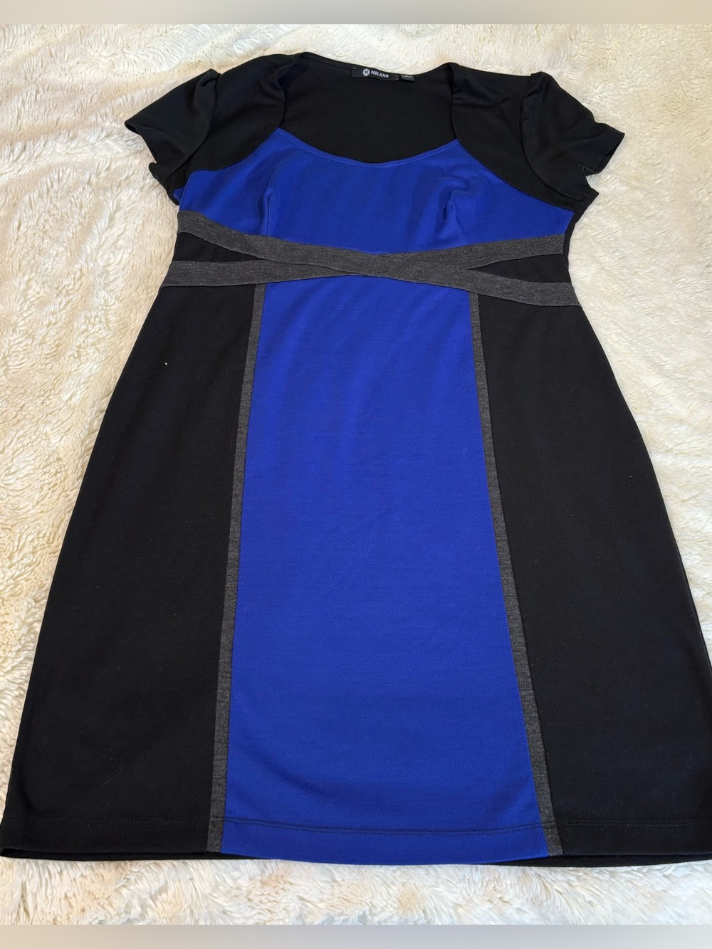 Milano Royal Blue and Black Colorblock Mini Dress